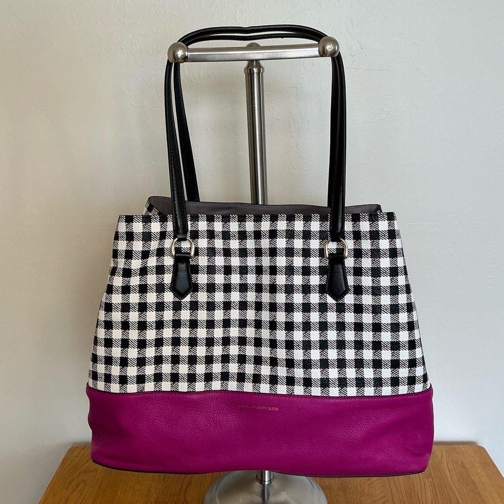 Diane Von Furstenberg Voyage Black and White Tote with Gingham Design